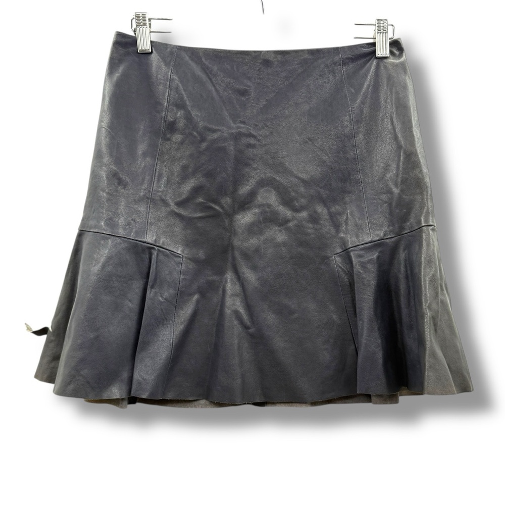 DKNY NWT Lamb Leather‎ A-Line Skirt Women’s Size 4 Cadet Blue FLAWED READ